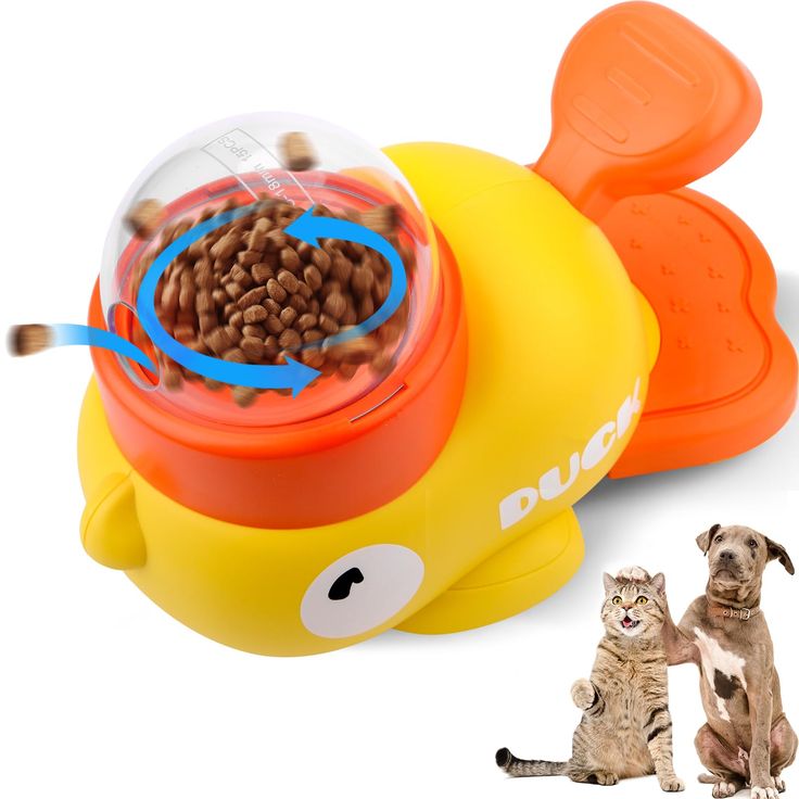 Pet toy designed like a caterpillar with a transparent section showing treats, featuring the brand 'DUCK'.